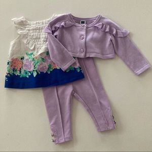 Janie And Jack Baby Girl 3-6 Months Outfit Top Sweater Pants Set Floral Purple